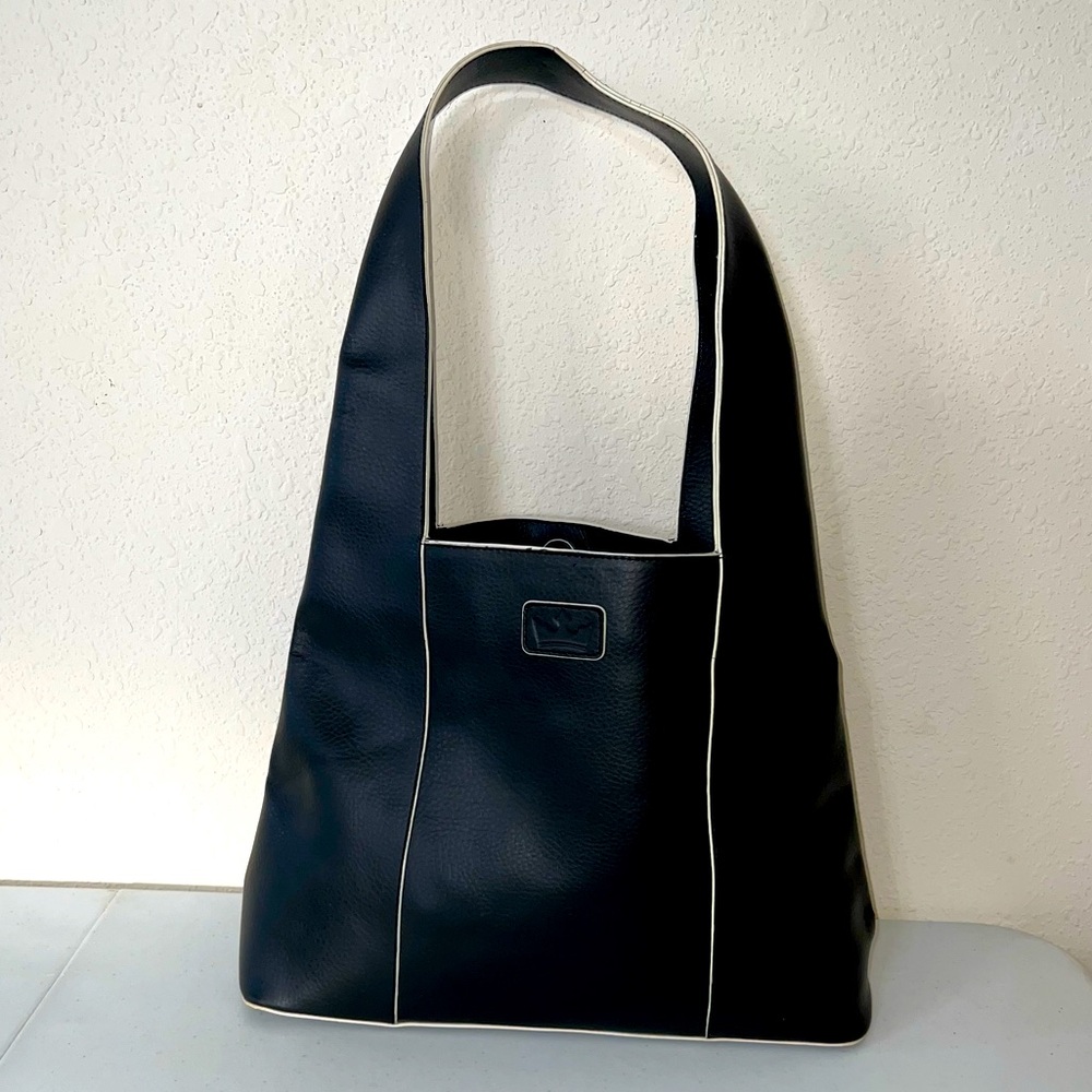 Minimalist Black Shoulder Bag with Cream Trim